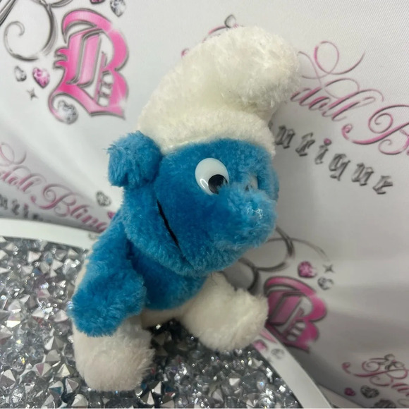 Smurf 1980s vintage plush stuffed animal toy Smurf blue with white fluffy  plush - Picture 4 of 8